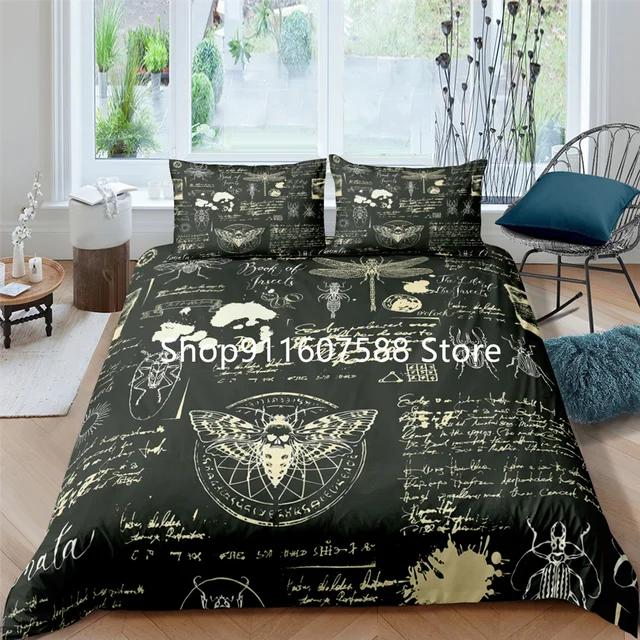 Black Death Moth Bedding Set Gothic Skull Duvet Cover Set Butterfly Bedclothes 2/3pcs Moon Stars Luxury Home Textiles
