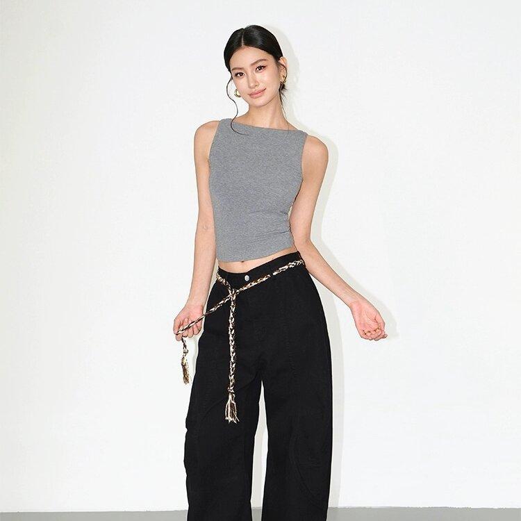 Damen Doppellagiges Bootshals Weiches Anschmiegsames Tanktop