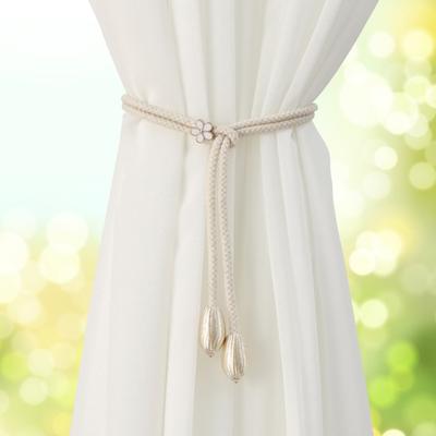 2Pcs Boho Style Curtain Straps Handmade Natural Cotton Linen Curtain Ties Curtain Rack Balcony Towel Holder