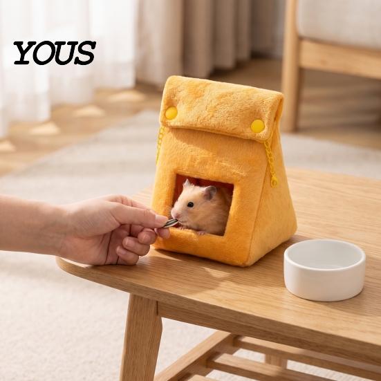 Cozy Habitat for Small Animals Bread Bag Hamster Bed, Plush Warm Cave Hanging Sleeping Nest Hammock, Animal Cage Accessory Gerbil Guinea Pig