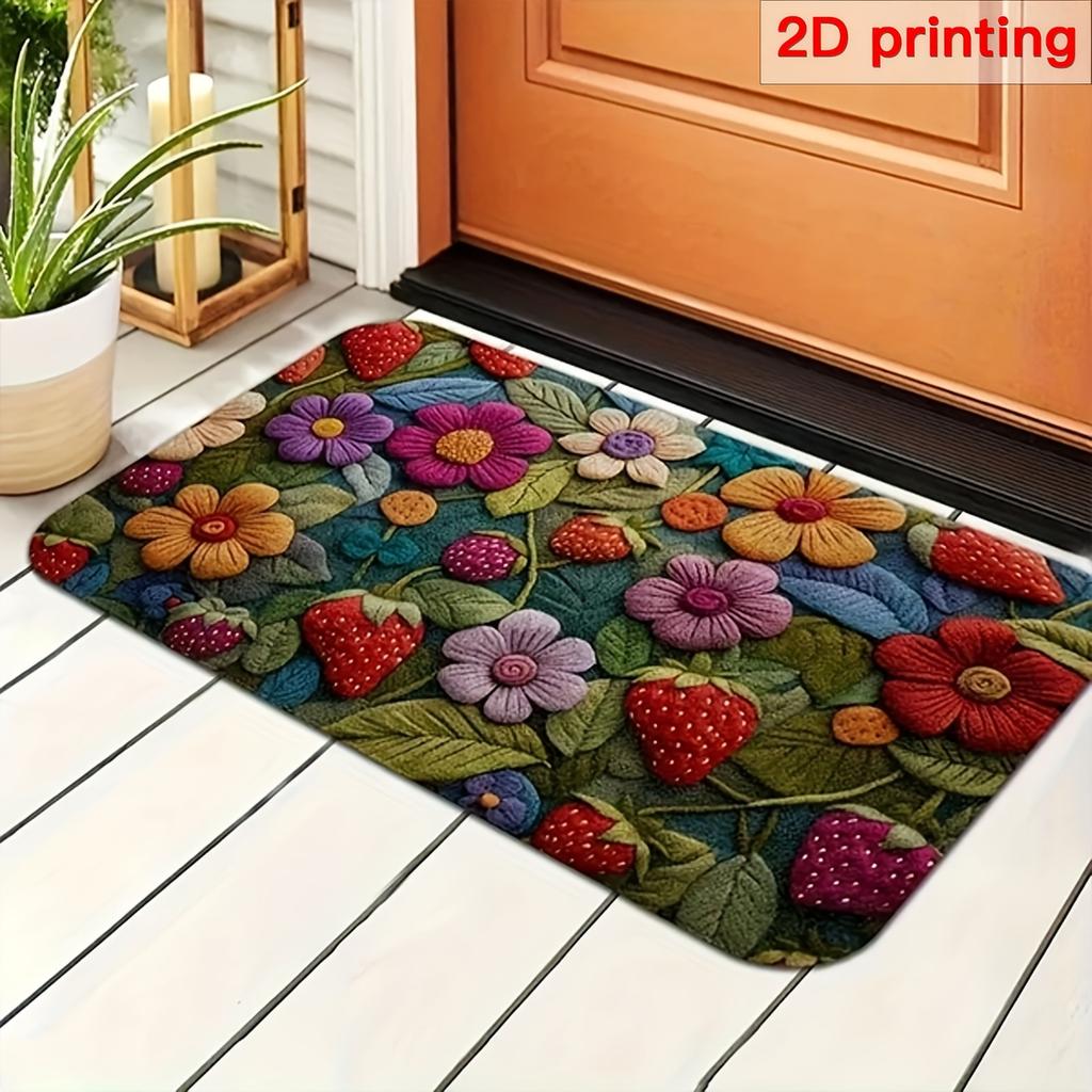 2D Flat 1pc Spring Floral Entrance Doormat with Non-slip Backing, Suitable for Entrance Doors, Bedrooms, Kitchens, and Bathroom Entrances as a
