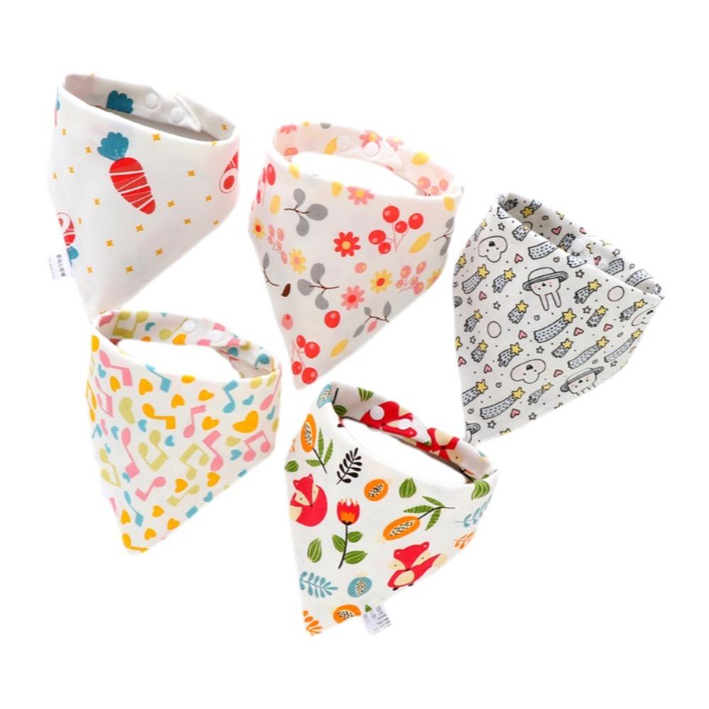 5PCS/SET Triangle Design Cotton Bibs Cartoon Print Saliva Towel Cute Feeding Bibs Newborn Feeding