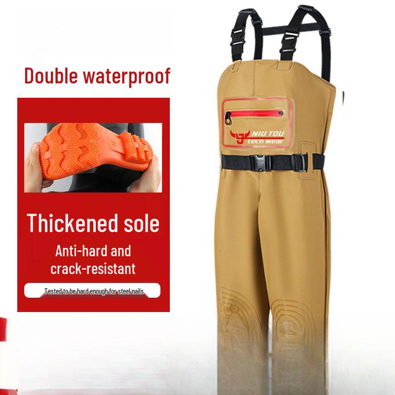 Camouflage Waterproof Wading Pants with Integrated Boots for Fishing