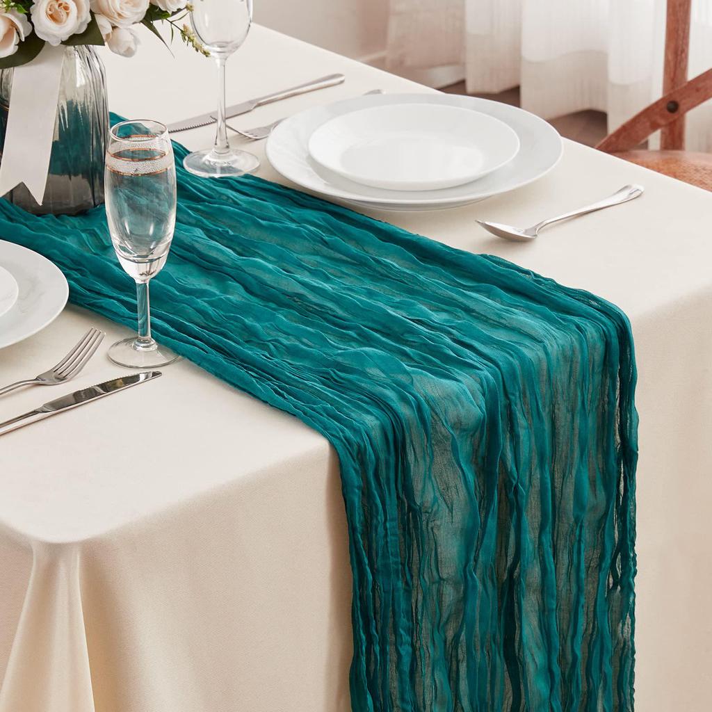 Bohemian Crinkled Cheesecloth Table Runner - Bali Yarn Style for Weddings and Parties