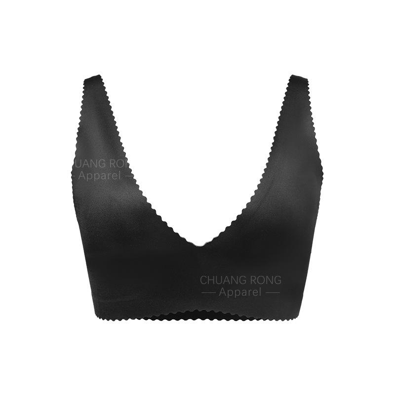 

European and American feeling wavy edge women seamless deep V beautiful back big chest small type no steel ring underwear thin bra S чёрный