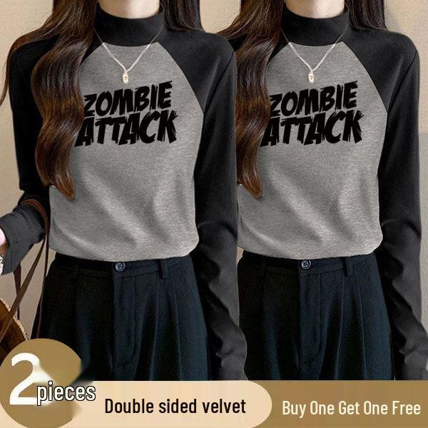 

Two-piece Women s Color Block German Velvet High Neck Slim Shirt - Winter Warm Base Layer. 2XL [130-145 jin]