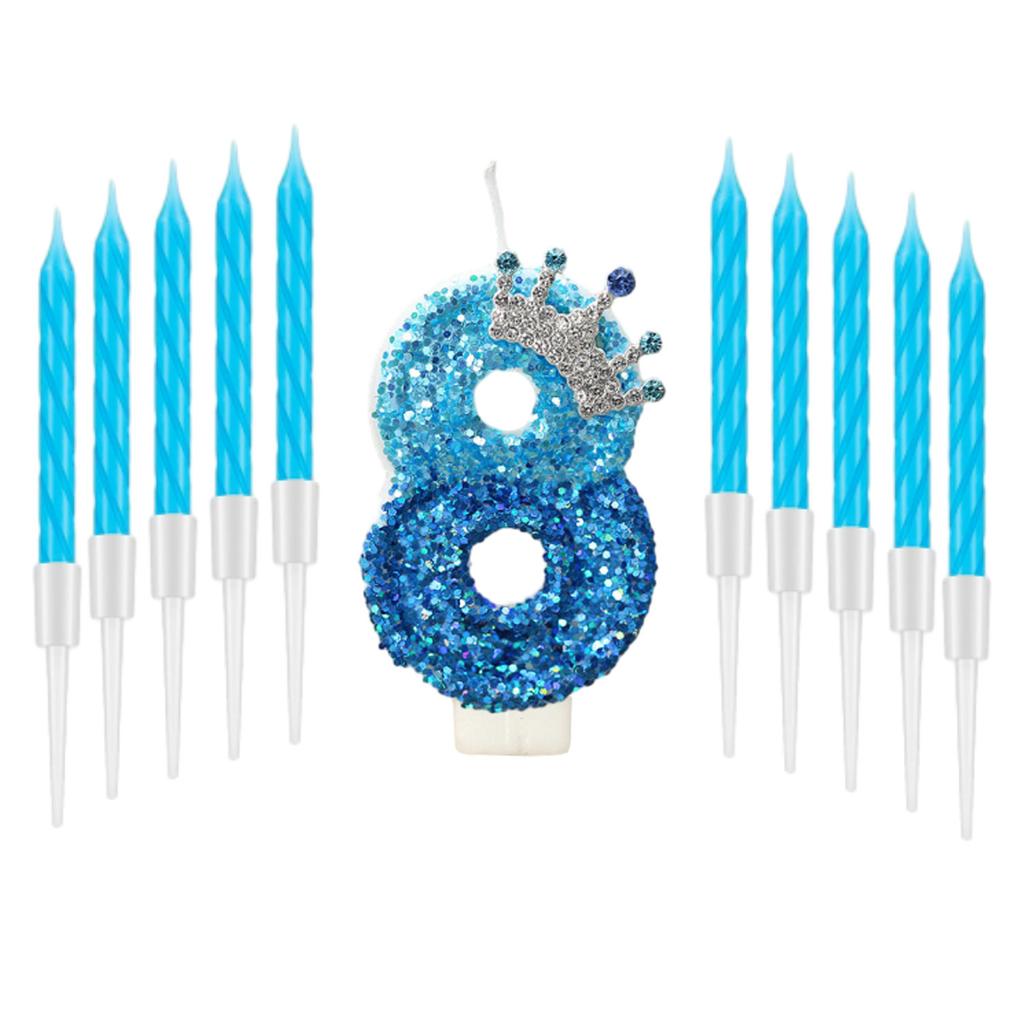 11pcs Blue Birthday 0-9 Candle for Cake,Blue Crown Cake Topper Princess Birthday Party Decorations Cupcake Topper Party Supplies
