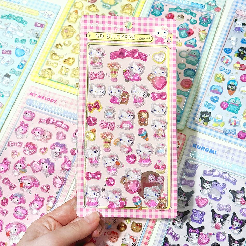 1/8Pcs 3D Sanrio Stickers Sanrio Kuromi Pochacco Hellokitty My Melody Cinnamoroll Hangyodon Case Bag Decoration Birthday Gifts