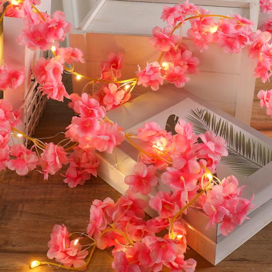 Cherry Blossom LED String Lights 2M 20-LED Artificial Flower Vines Fairy Lights Wedding Christmas Party Holiday Decoration for Indoor Displays