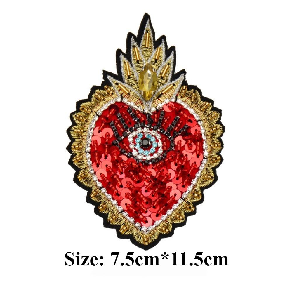 Large Handmade Bead Embroidered Red Heart-shaped Cloth Sticker, Fashionable DIY Clothes, Pants and Jackets Decorative Decals