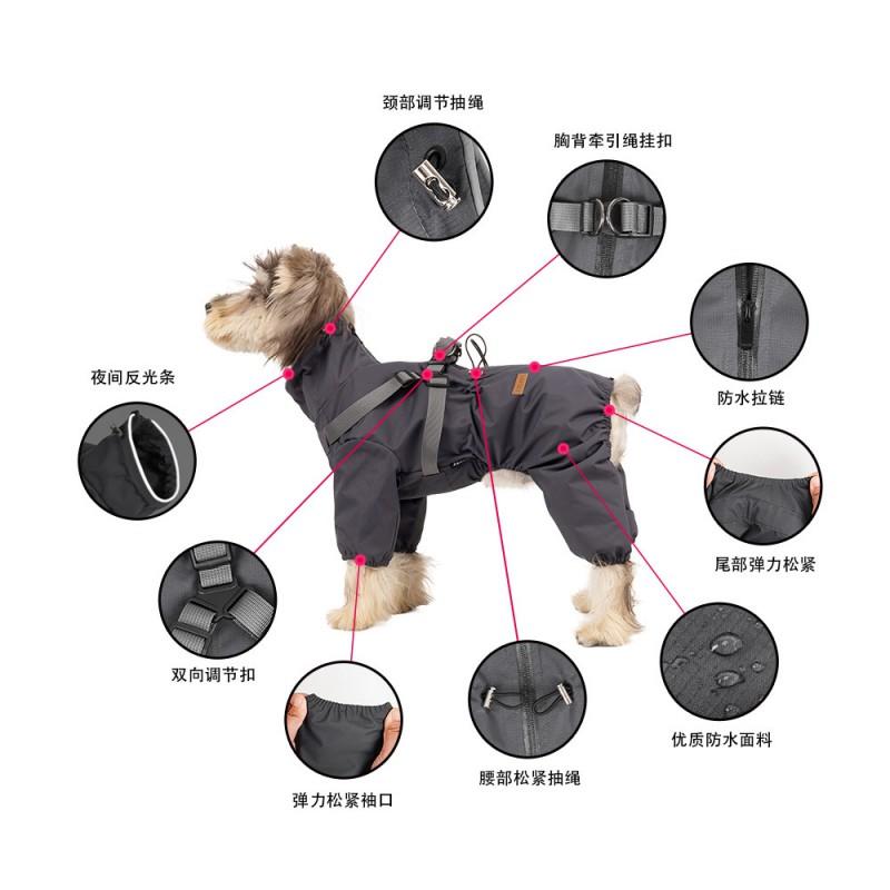 Waterproof Dog Raincoat With Reflective Stripes 4-Leg Design Small To Large Breeds Outdoor Use