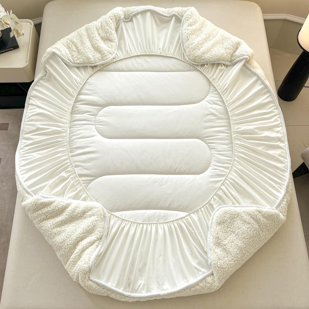 Thickened Imitation Lambswool Winter Fitted Sheet Solid Color Warm Plush Bed Sheets Queen Size Single Double Mattress Protector