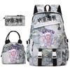 Anime Jujutsu Kaisen Backpack Set for Girls 3pcs School Bookbag Lunch Bag Pencil Case Casual Travel Rucksack
