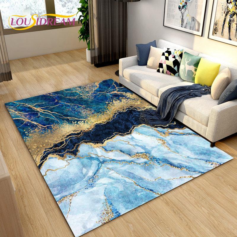 Nordic Black Colour Gold Marble Area Rug Large,Carpet Rug for Living Room Bedroom Sofa Doormat Decoration,kid Non-slip Floor Mat
