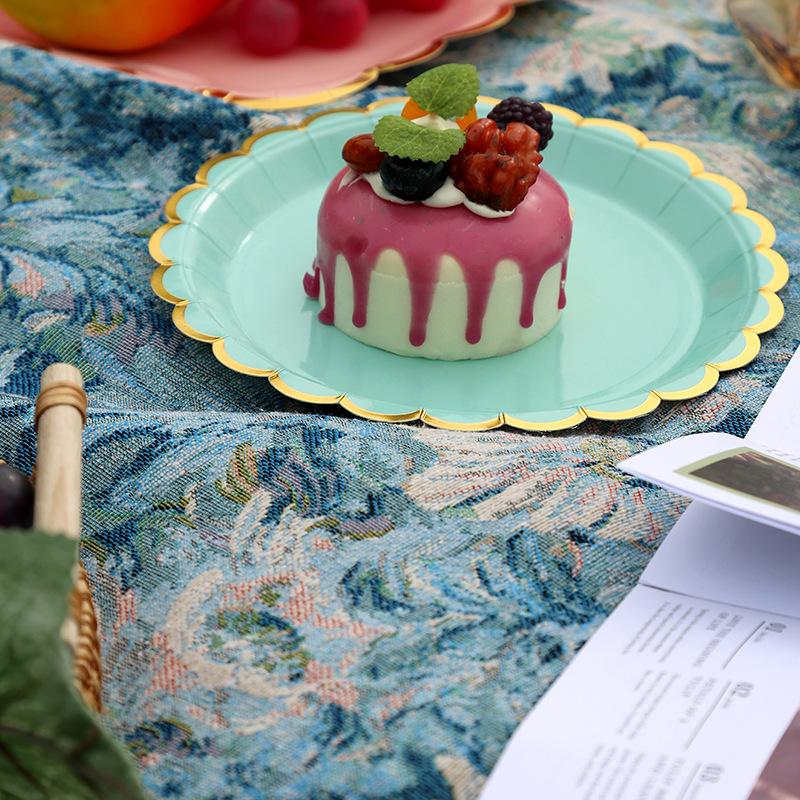 

Outdoor Camping Yarn-dyed Picnic Mat Retro Oil Painting Moisture-proof Picnic Table Linen Grass Floor Mat Portable Floor Mat 100*140 синий