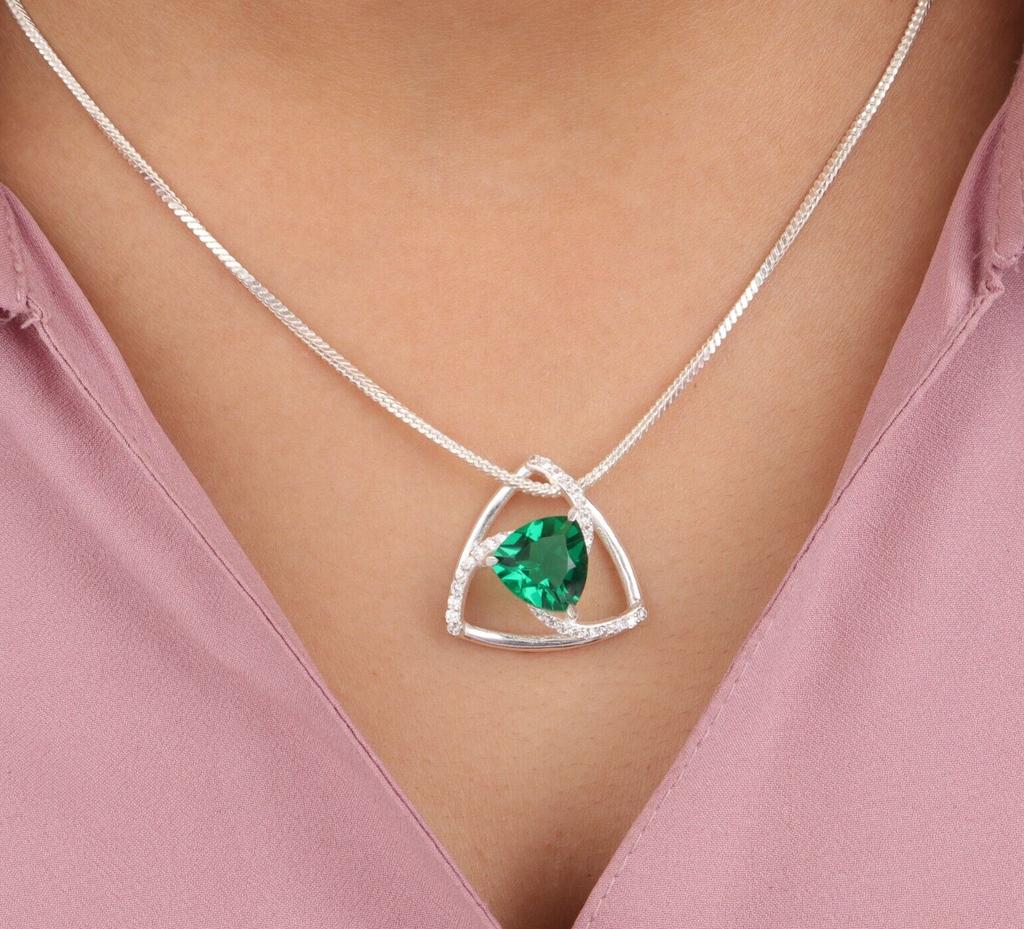 Chrome Diopside Gemstone 925 Stamped Silver Jewelry Zircon Pendant For Wedding CZP-10-1
