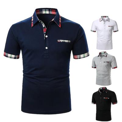 Sommer Top Herren Kurzarm Basic Poloshirts Männer Knöpfe Kariert Patchwork Kragen T-Shirt