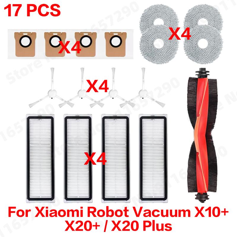 Compatible For ( Xiaomi Robot Vacuum X10+ / X20+ / X20 Plus ) Spare Parts Accessories Main Side Brush Mop Cloth Dust Bag Filter