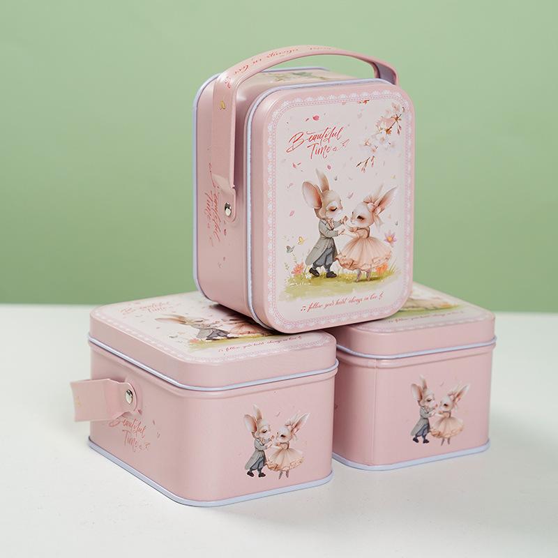 Tinplate Candy Box Kids Gifts Small Tin Box Cookie Box Portable Rabbit Gift Box For Birthday Wedding Party Decoration