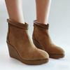 Women's Spring Fall Booties Suede Leather Wedge Ankle Boots Platform Wedge Heel 10cm With Back Zipper
