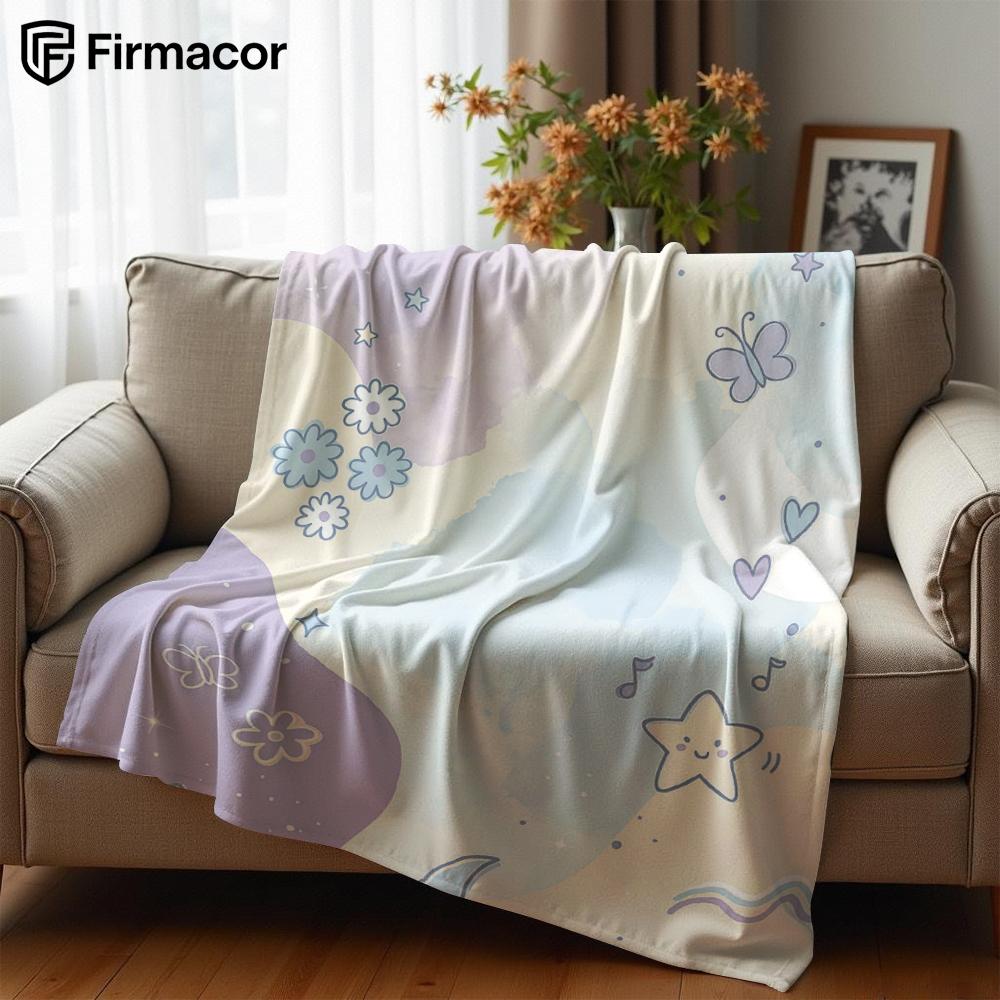 Pastel Dream Cartoon Anime Print Flannel Blanket Soft Warm Throw for Kids Bedroom Sofa Bed Christmas Office Car