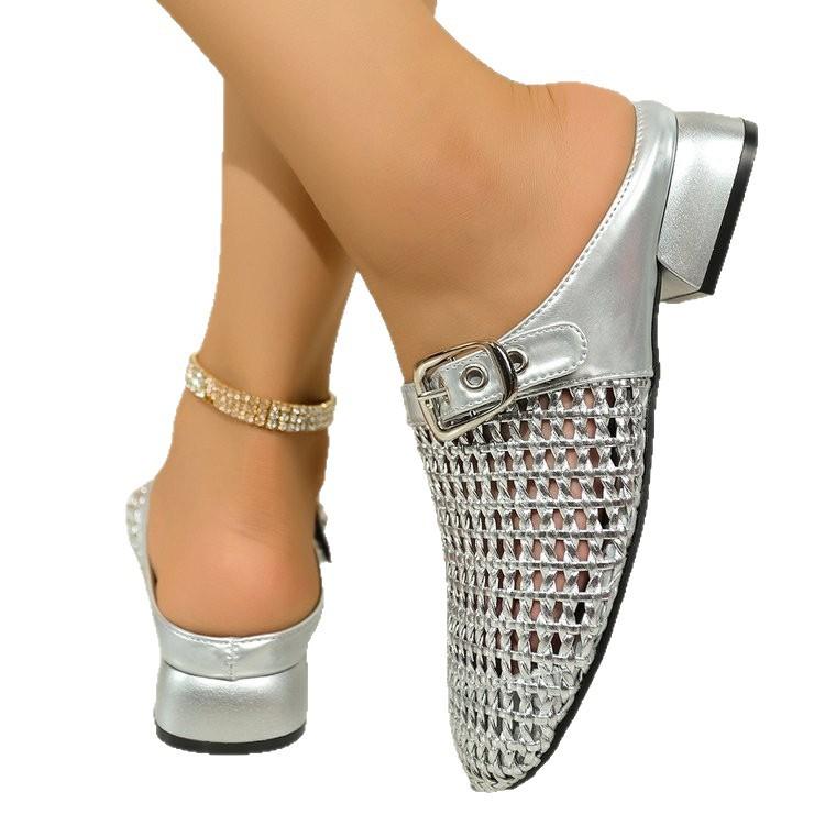 Hollow half slippers women off the shelves wear 2025 new versatile flat-bottomed slippers mesh cool slippers