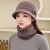 Fleece Warm Hat Ladies Mom Rabbit Plush Fashion Knitted Scarf Basin Hat Winter Grandma Windproof Hat