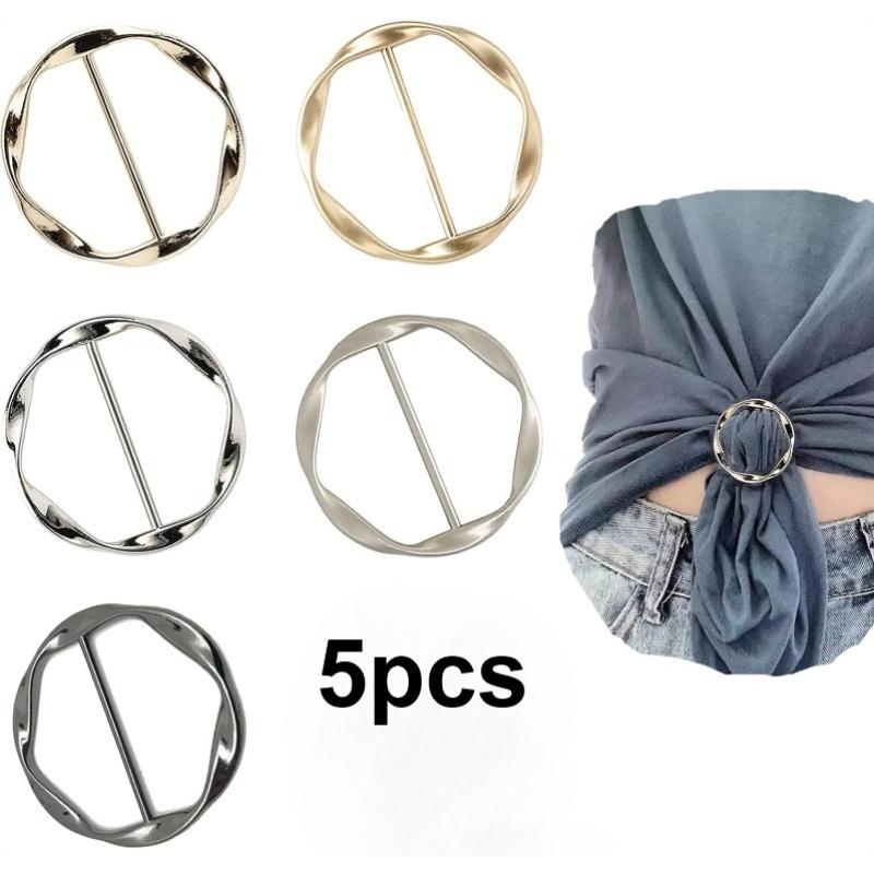 5Pcs Scarf Ring Clips, T-Shirt Collar Clips, Women'S Fashionable Metal Round Ring Buckles, Clothing Fasteners