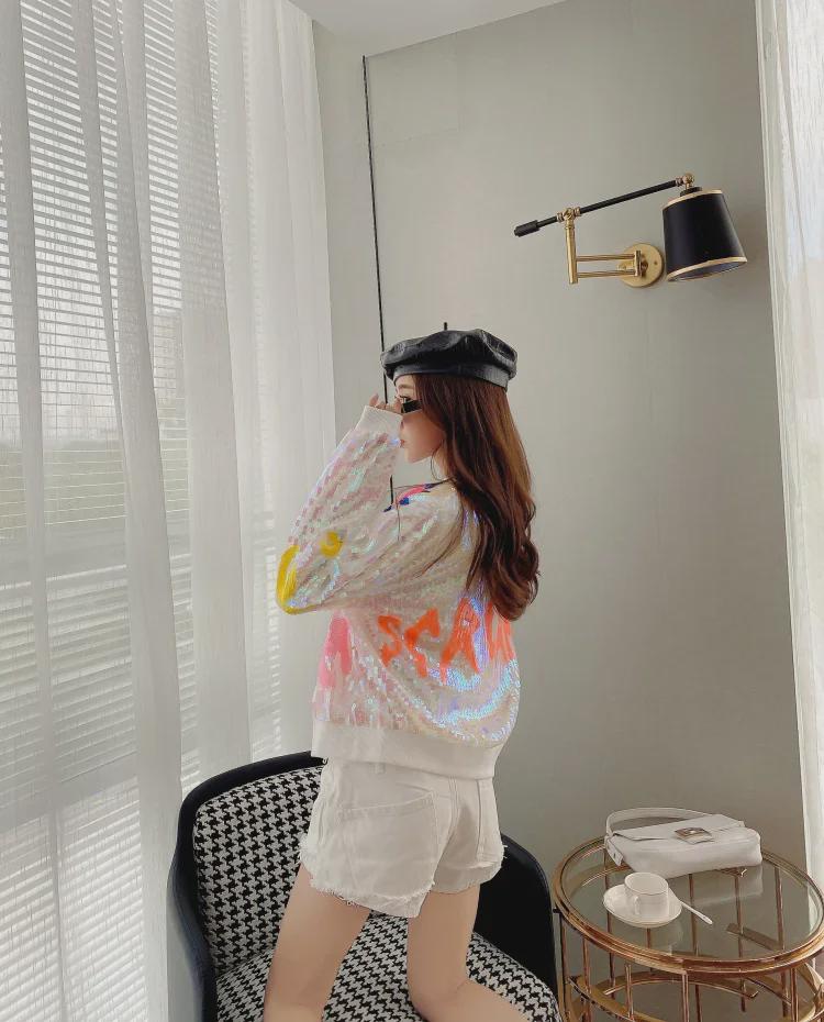 2025 European Station Sequined Eye Stand Collar Long Sleeve Jacket for Women