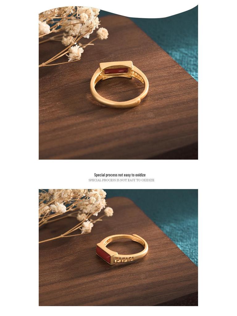 2022 Festive Gold-Plated Southern Red Agate Ring - Chinese Retro Jewelry