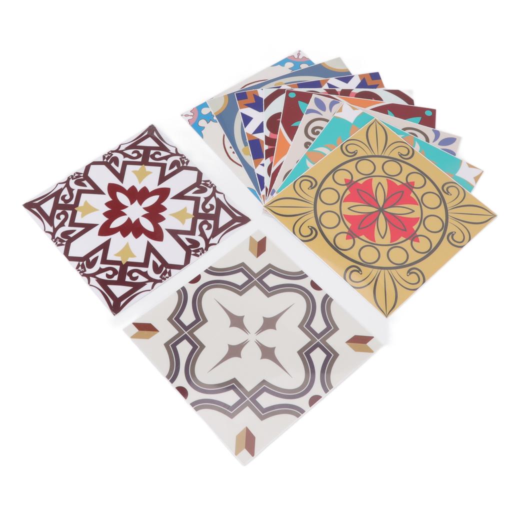 10Pcs Tile Sticker 5.9x5.9in Waterproof Anti Oil Moroccan Style Thick PVC Peel and Stick Tile for