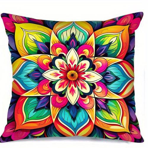 Home Decor Colorful Mandala Pattern Digital Printed Pillow Covers Pattern Cushion Cover Suitable for Sofa Bedroom Car Pillow