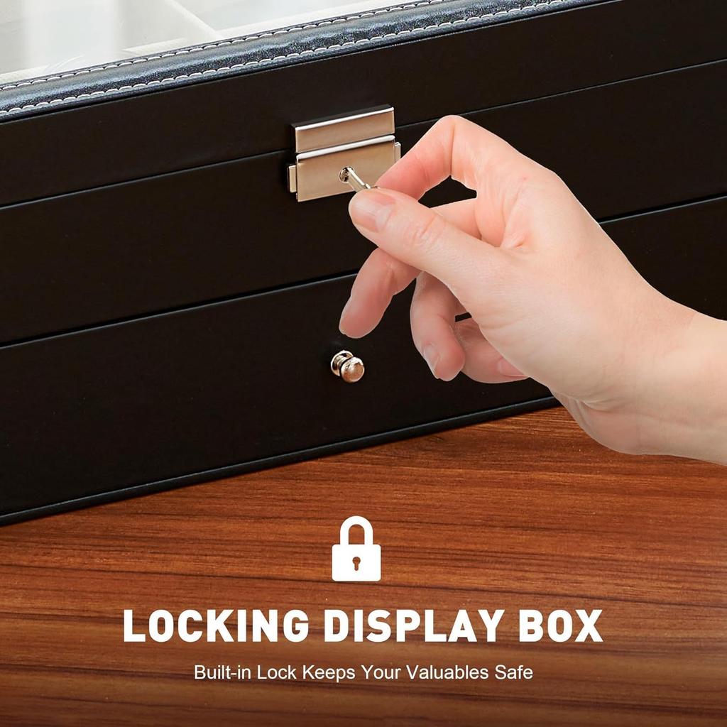 1pc 12 Grids Sunglasses Display Leather Box with Flip Cover, Double Layers Sunglass Presentation Collection Gift Case.