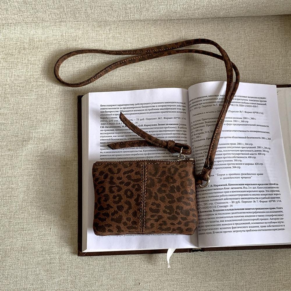 Leopard Print Suede Coin Purse Portable Lipstick Key Bag Women Shoulder Bag Mini Storage Bag Small Wallet Travel Neck Bag