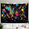 2D Flat - 2D Flat - A Large Tapestry Featuring a Colorful Paint Splatter Design on a Black Backdrop, Perfect for Adding an Artistic Touch to Any Room.