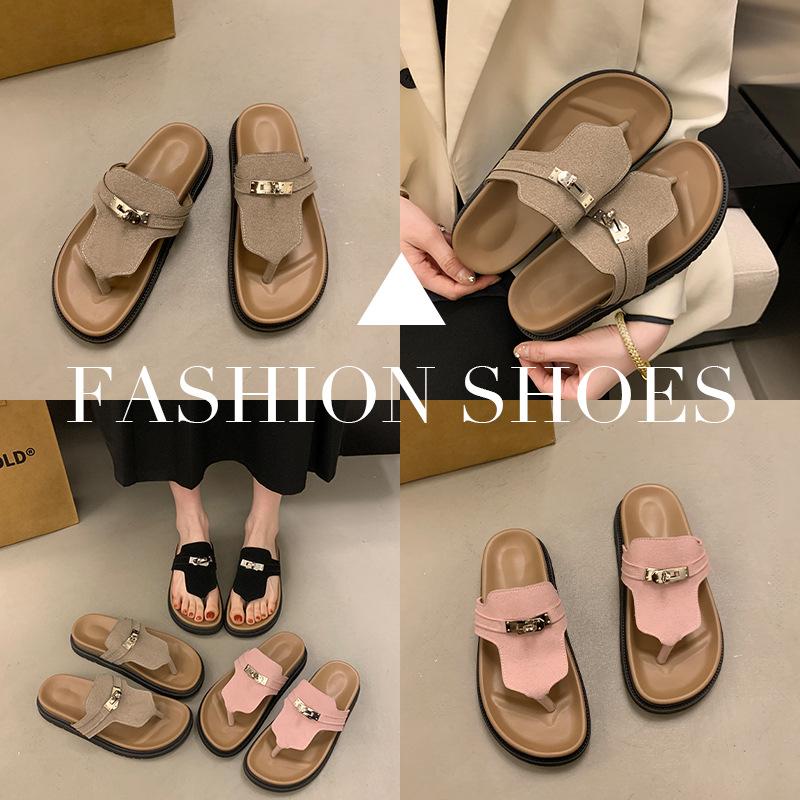 thick-soled toe slippers, women wear summer beach shoes, two sandals, small casual lazy muffin half slippers