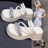 Versatile Beach Shoes, Rhinestone Slippers, Muffin Platform Sandals 2025 New Fashion Summer Height Increase Word New Chinese Style