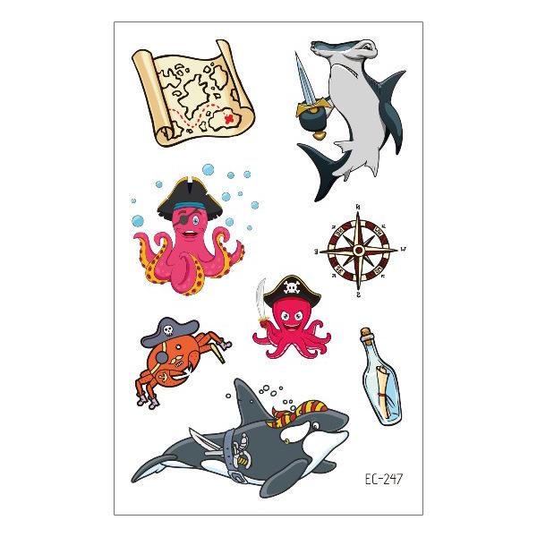 Waterproof Children's Pirate Shark Tattoo Stickers - Birthday Party & Cartoon Design