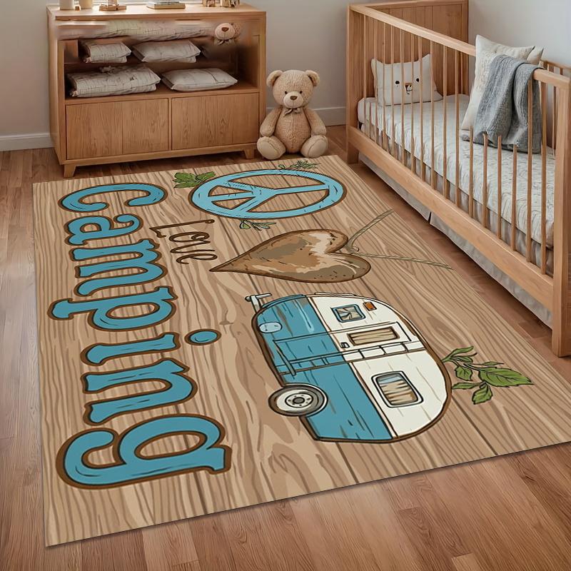 

Rustic Camping Themed Area Rug with Retro Camper Peace Sign and Love Camping Text for A Cozy Living Room Bedroom and Home Decor 40X60cm