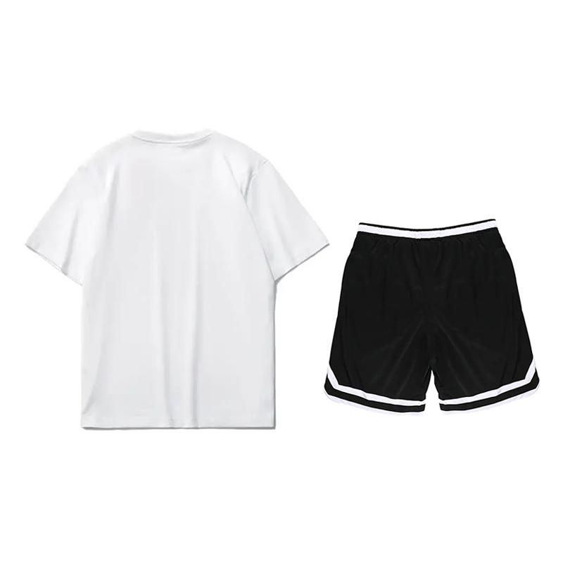 Li-Ning Letter Logo Print Loose Round Neck Short Sleeve Simple Mid Waist Tied Shorts Casual Sports Suit Unisex Suit AHSU999-1+YAPV001-1
