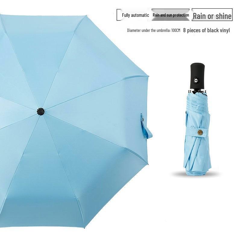 Ten-Rib Automatic Black Glue Sun and Rain Protection Umbrella, Three-Fold Design with Custom Logo Option