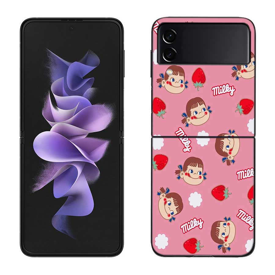 F-Fujiya M-Milky P-Peko C-chan Cartoon Phone Case For Samsung Z Flip 7 6 5G Galaxy Z Flip 5 4 3 Black Hard Cell Cover Luxury PC