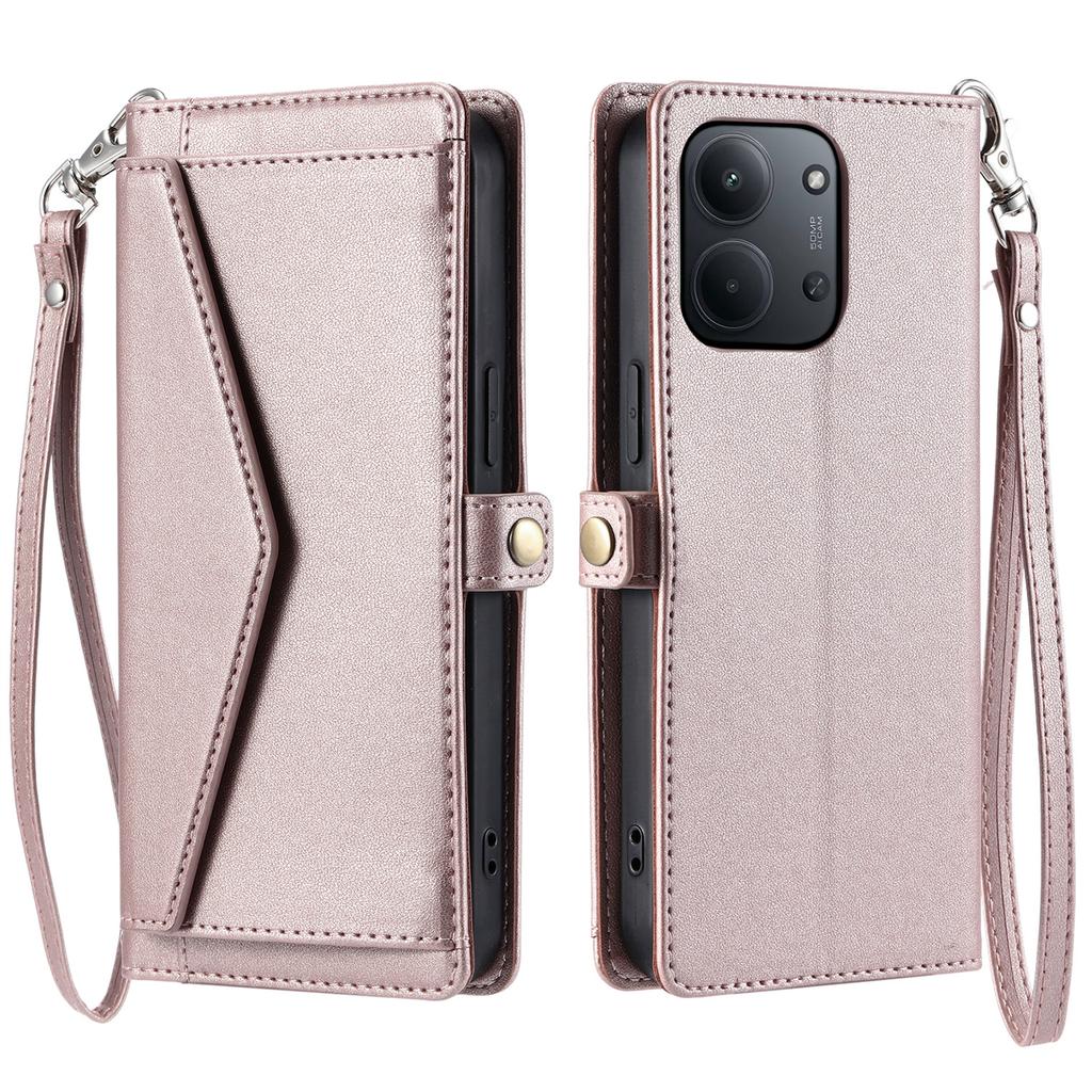 Dla Xiaomi Redmi 15C 5G (UE) (173mm)/15C 4G (UE) (173mm) Skórzane etui z paskiem na nadgarstek, portfel, podstawka, etui na telefon