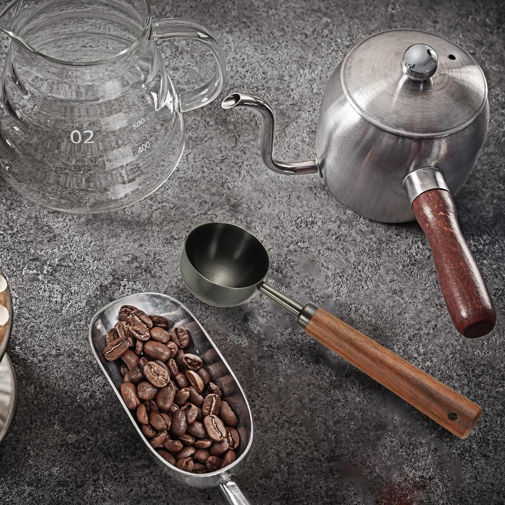 Uxcell 2-Piece Coffee Measuring Spoon, 4" X 0.8", 30ml Stainless Steel Coffee Scoop with Wooden Handle for Ground Coffee or Tea, Silver