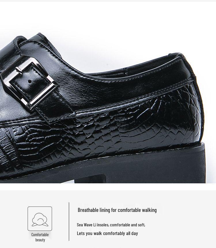 Men's Formal Crocodile Pattern Monk Strap Slip-On Shoes for Weddings and Business