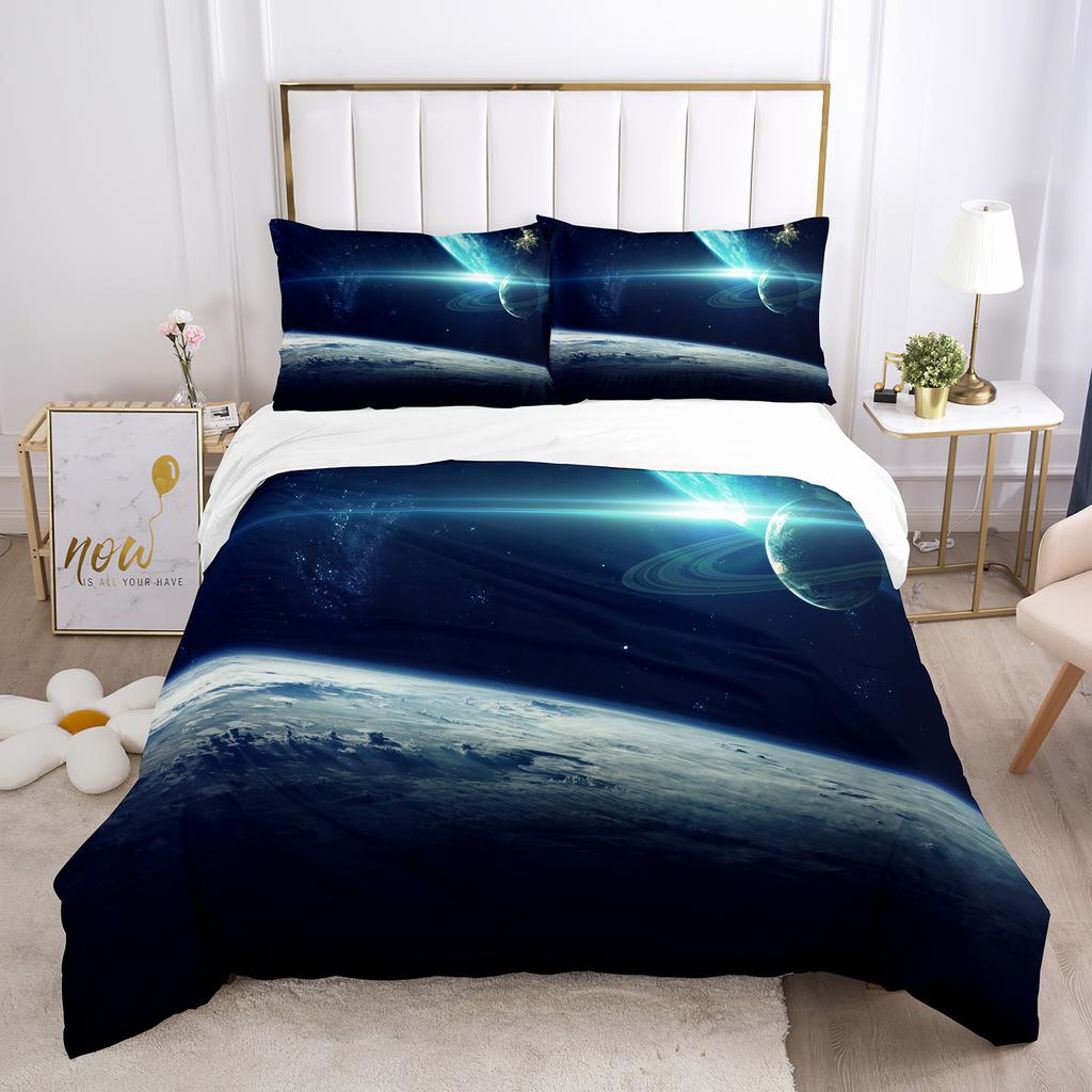 Erde Bettbezug Set 3D Blauer Planet Muster Polyester Bettdeckenbezug King Queen Größe Für Jungen Mädchen Bettwäsche Set Mit Kissenbezug