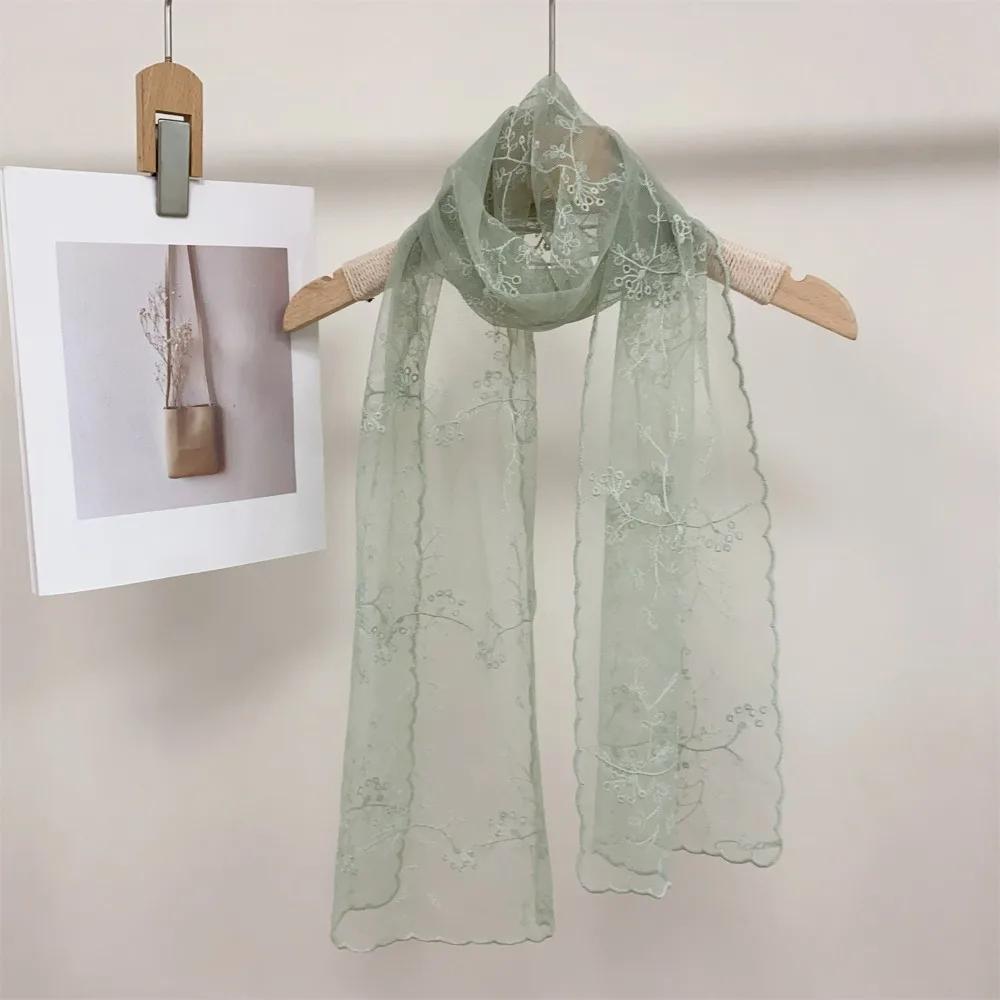 Literary Retro Women'S Lace Scarf Long Embroidered Flower Sunscreen Shawl Korean Version Female Headscarf