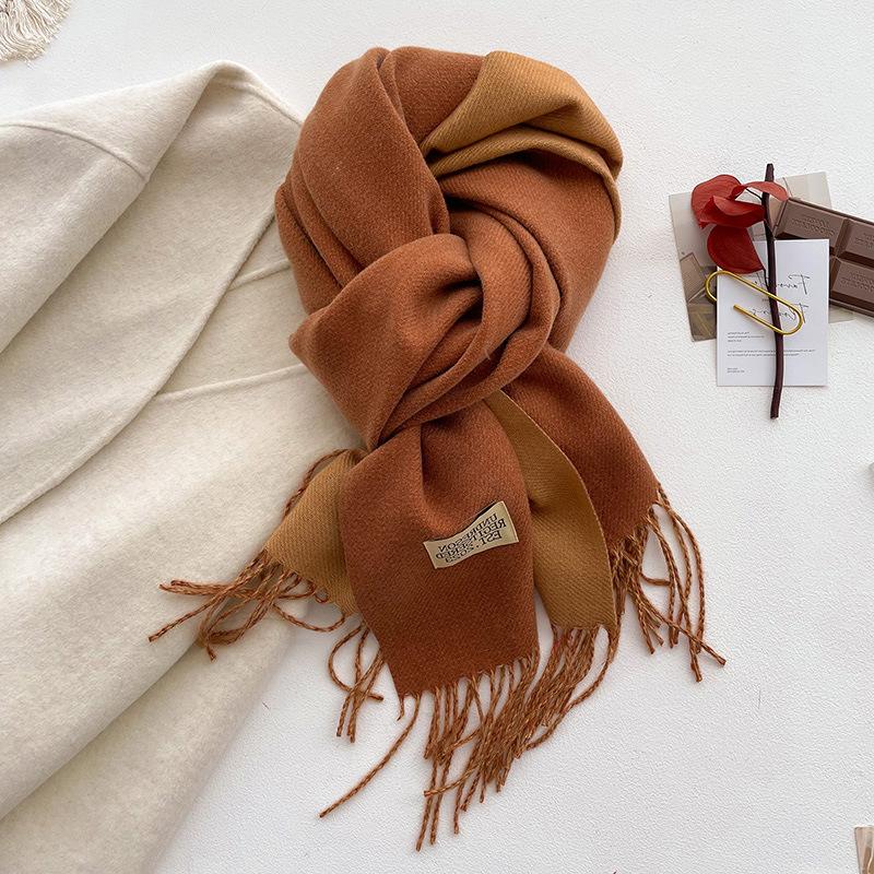 Super Soft Waxy Cashmere Scarf for Women in Winter High End  Korean Version  Versatile Camel Color  Double sided Solid Color  Warm Scarf for Mother