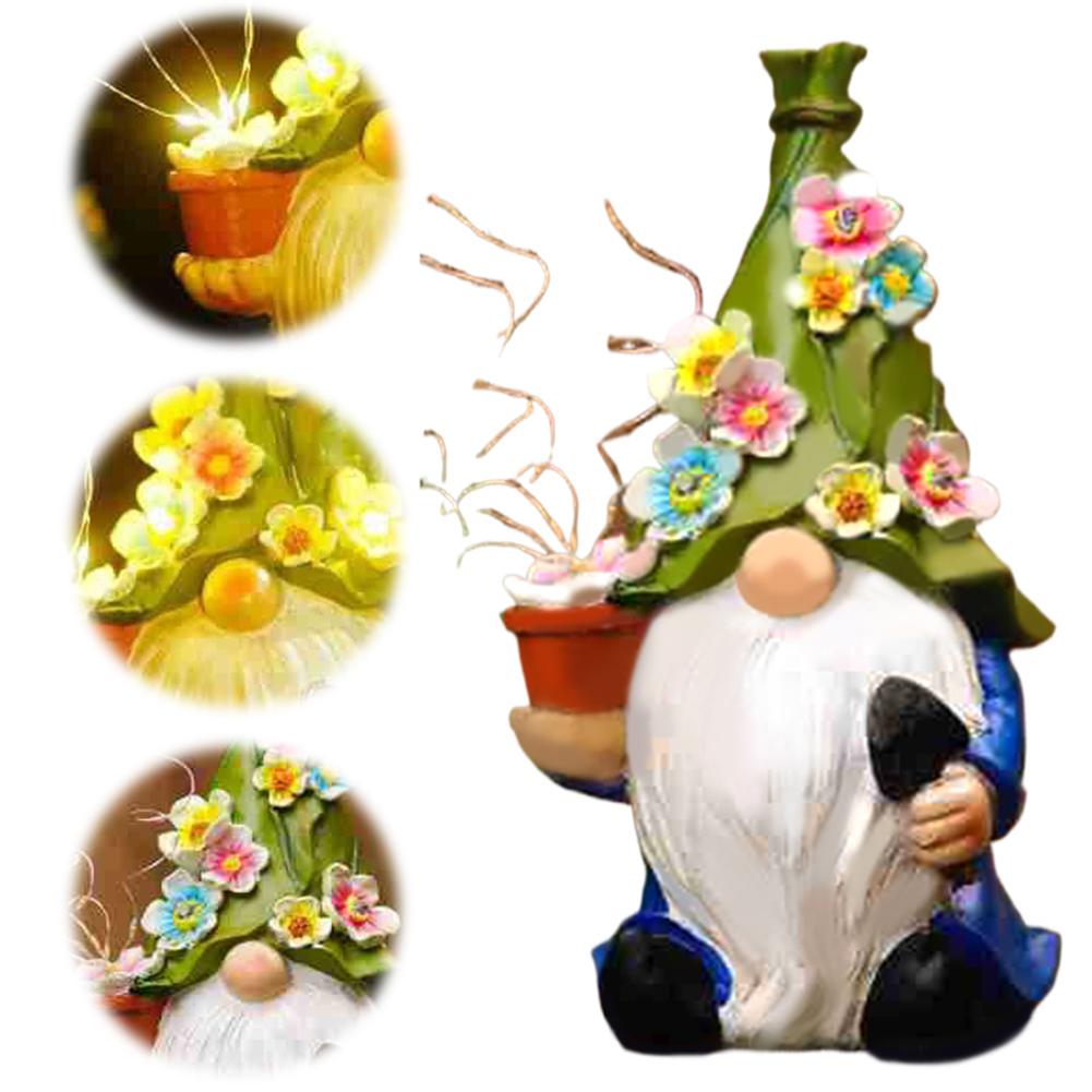 Garden Hallway Solar Elf Light Garden Gnome Statues with LED Lighted Flowers Resin Gnome Figurine for Patio Yard Lawn Decoration