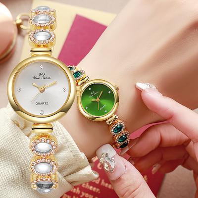 Luxuriöse Armbanduhr mit grünem Edelstein, berühmte Marke, Damen-Quarzuhren, Geschenk, Damenuhr, Relojes Dropshipping